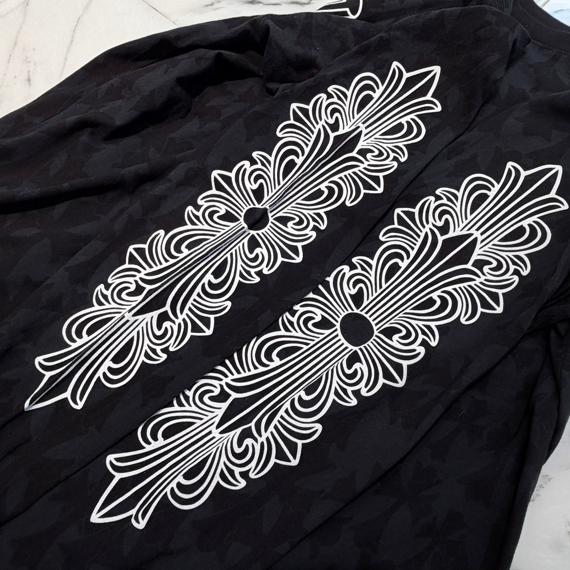 CHROME HEARTS 2024SS Graveyard Cemetery Cross Long Sleeve Tee Size XL クロムハーツ グレイブヤード セメタリークロス ロングスリーブTシャツ 総柄 サイズXL