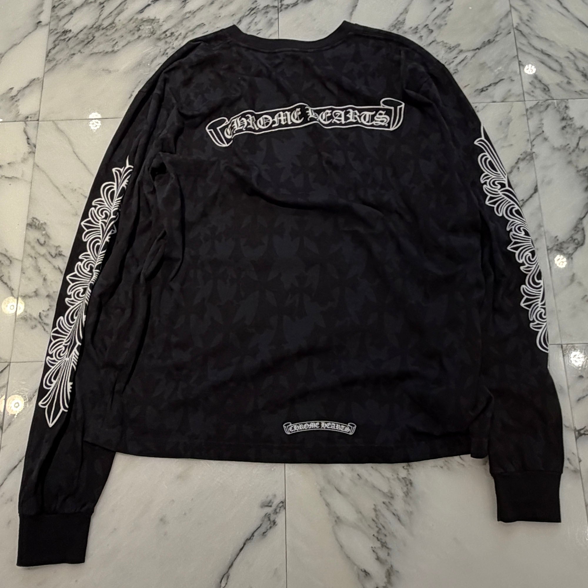 CHROME HEARTS 2024SS Graveyard Cemetery Cross Long Sleeve Tee Size XL クロムハーツ グレイブヤード セメタリークロス ロングスリーブTシャツ 総柄 サイズXL