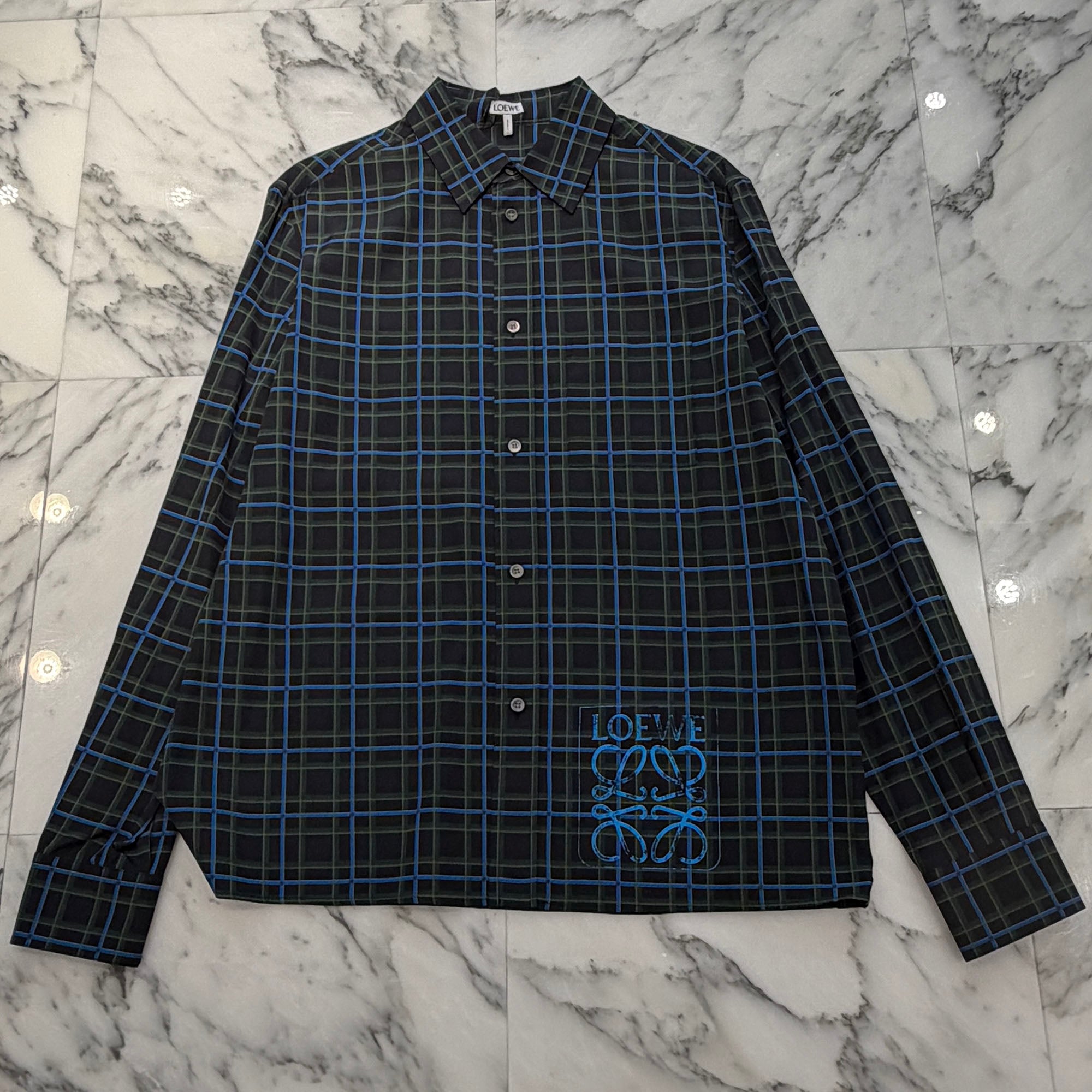LOEWE 2022SS Anagram Stamp Check Shirt In Silk And Cotton H526Y05W77 Size 39 ロエベ アナグラム スタンプ チェック シャツ サイズ39