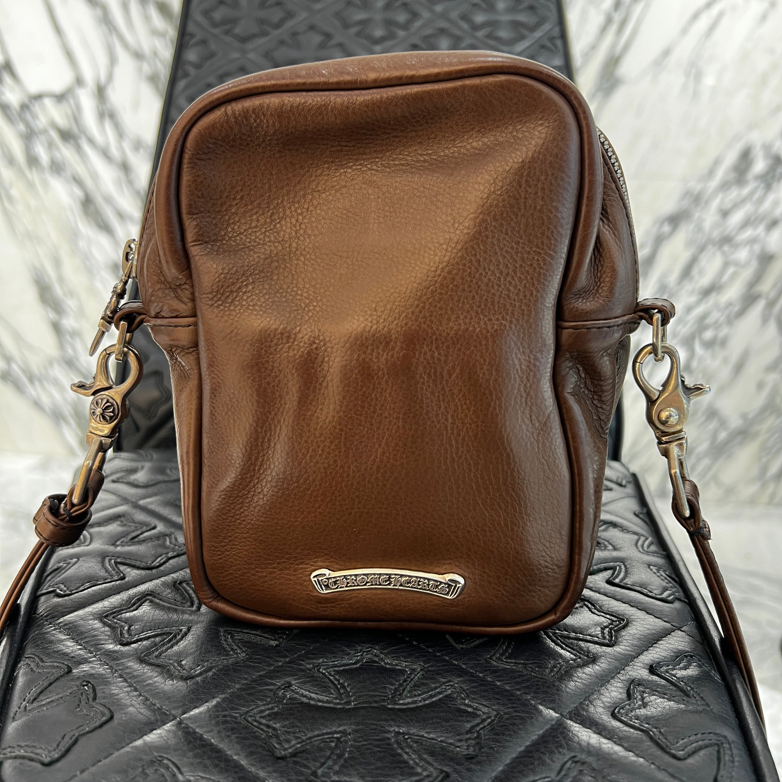 CHROME HEARTS TAKAMINI 3 Cemetery Cross Patch Leather Shoulder Bag クロムハーツ タカミニ 3セメタリー クロスパッチ レザー ショルダーバッグ