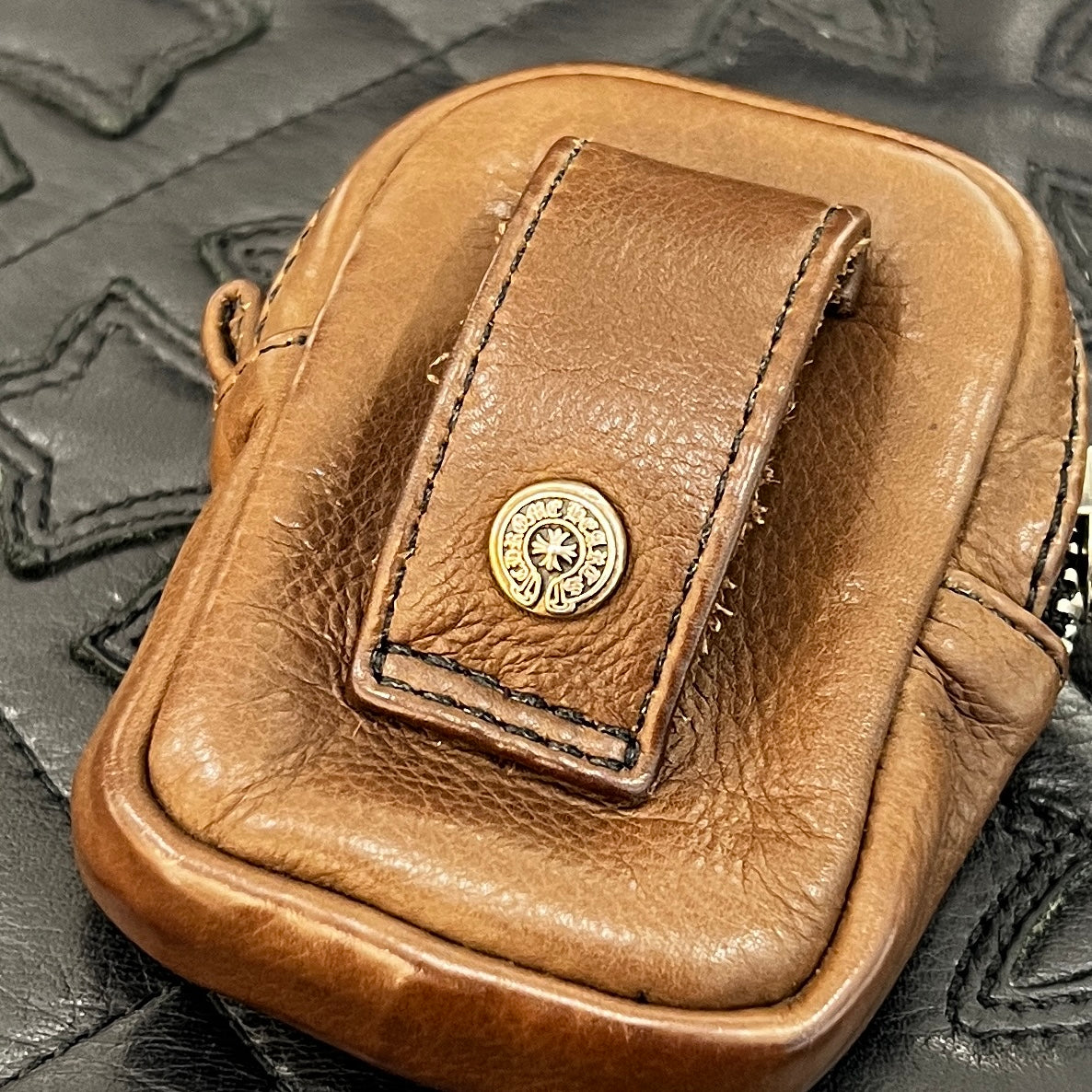 CHROME HEARTS Cross Leather Patch Wrist Bag クロムハーツ クロスレザーパッチ リストバンドバッグ