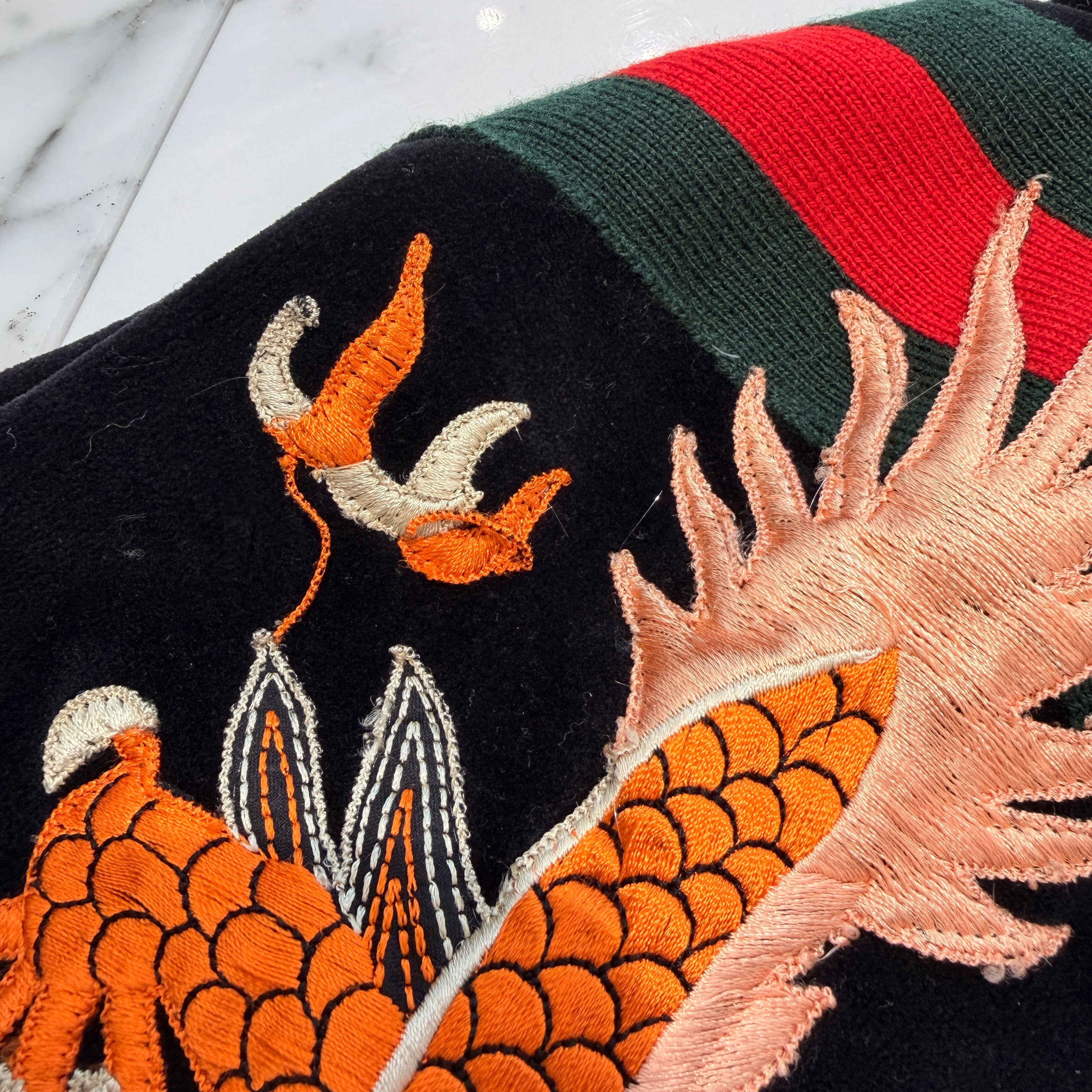 GUCCI × Dapper Dan 2018AW GG Patch Dragon Embroidery Velvet Sweatshirt 535765 X9Y88 Size M グッチ×ダッパー・ダン GGパッチ ドラゴン刺繍 ベロアスウェットシャツ サイズM