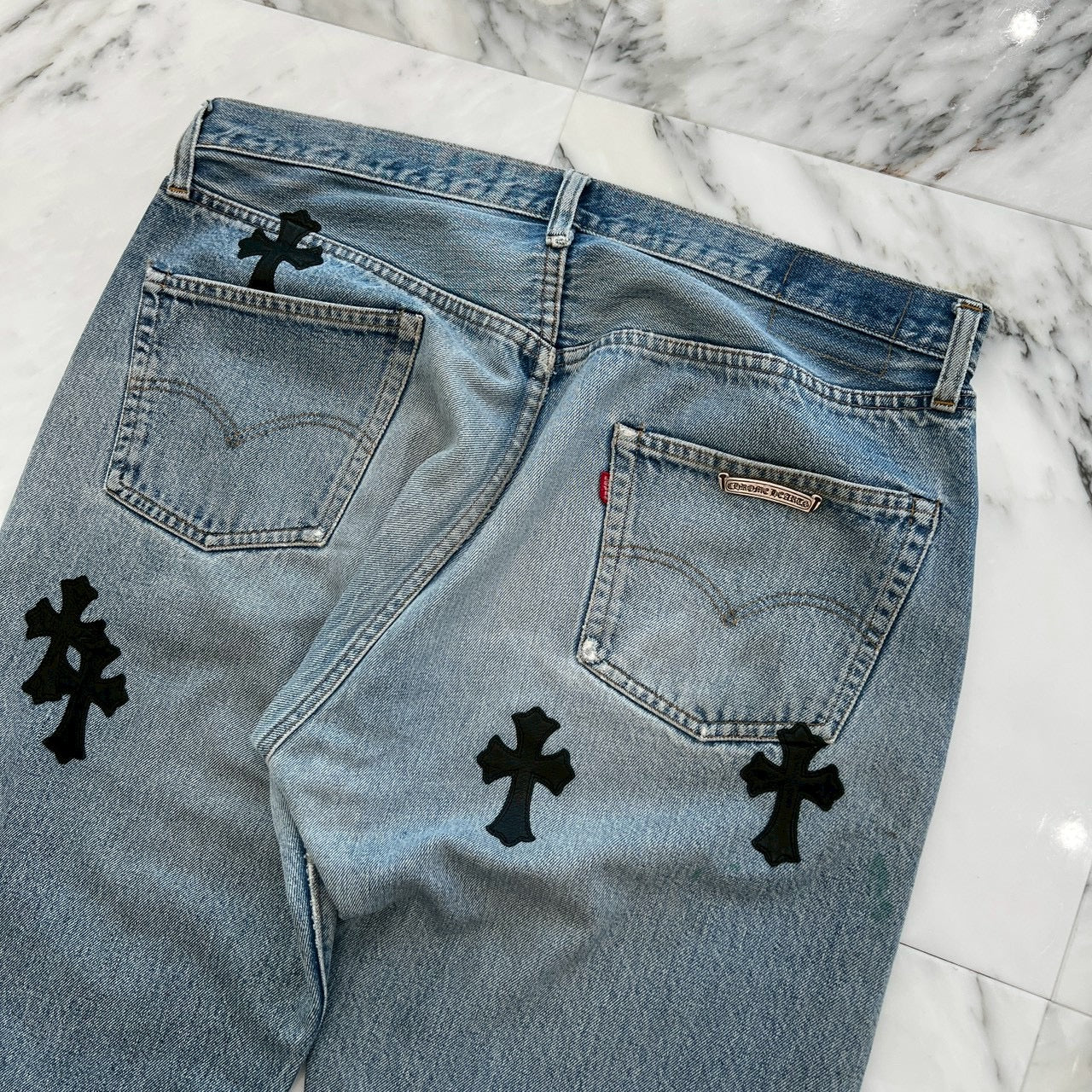 CHROME HEARTS × Levi's Body VNTG Cross Leather Patch Jeans Size 36 クロムハーツ × リーバイスボディ ヴィンテージ クロスレザーパッチ ジーンズ デニムパンツ サイズ36