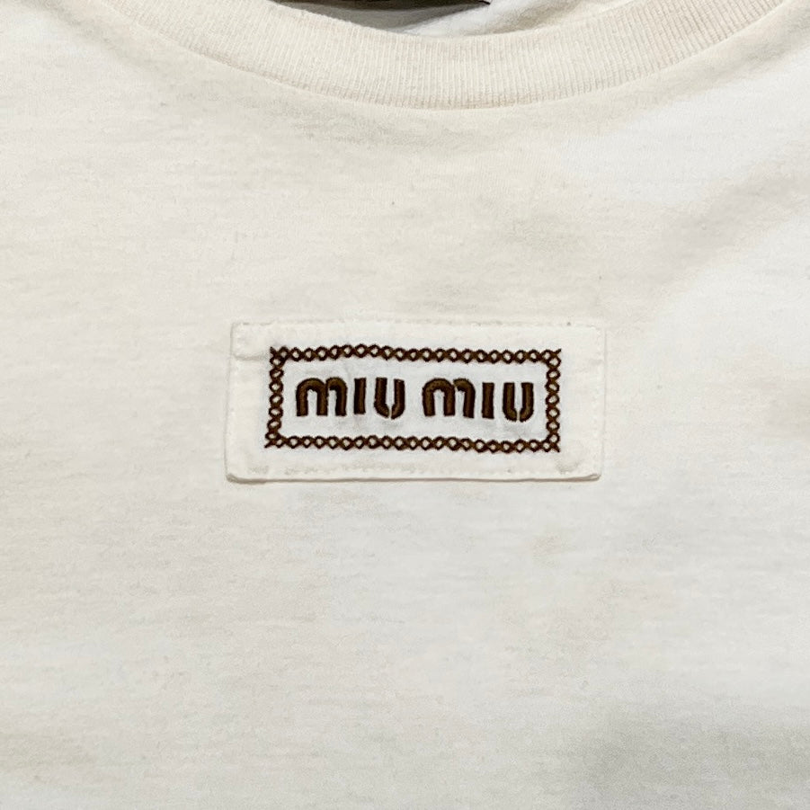 MIU MIU 2024AW Embroidery Cotton Jersey Cropped Tee MJN483 S000 15AX Size M ミュウミュウ エンロゴ刺繍コットンジャージー クロップド Tシャツ サイズM