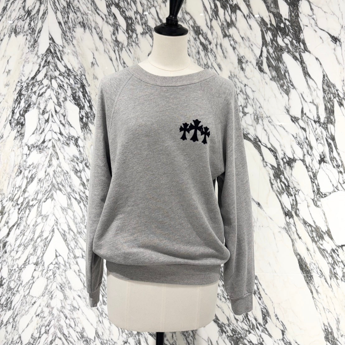 CHROME HEARTS Y NOT Cemetery Cross Flock Print Sweat Shirt Size S クロムハーツ ワイノット セメタリークロス フロッキープリント スウェットシャツ サイズS