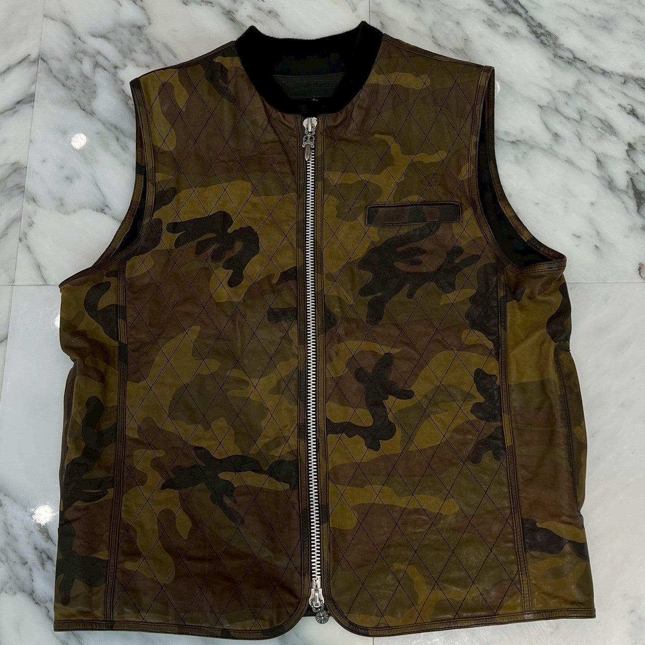 CHROME HEARTS Camouflage Leather Cross Patch DUCK VEST Size L クロムハーツ カモフラージュ レザークロスパッチ ダックベスト サイズL