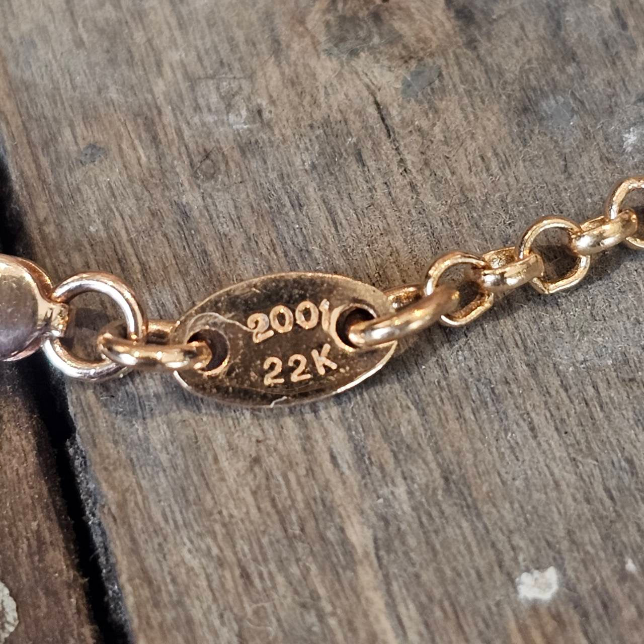 CHROME HEARTS 22K Safety Pin 1 Emerald Roll Chain Necklace Size 16 Inch クロムハーツ 22K セーフティピン 1エメラルド ロールチェーン ネックレス 16インチ