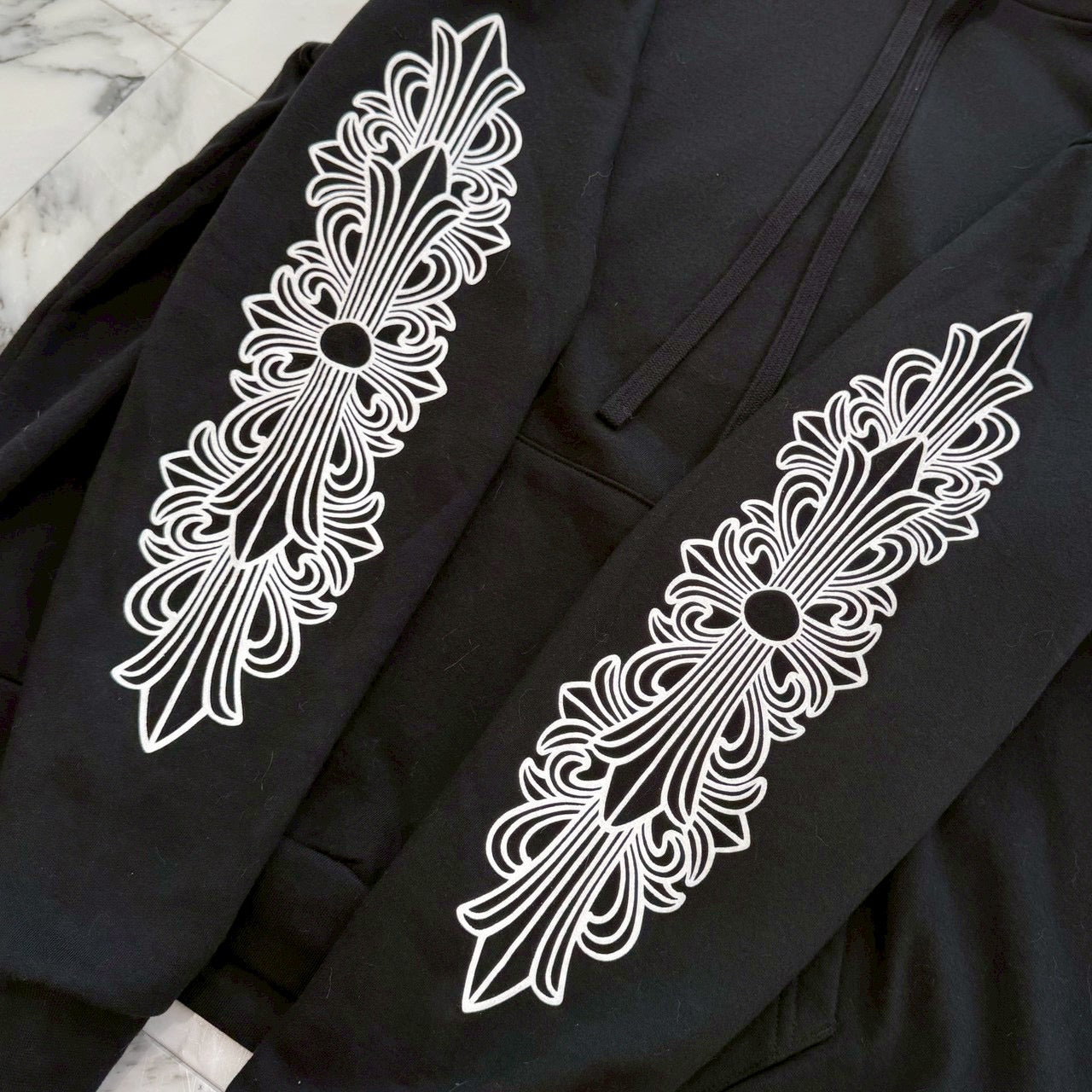 CHROME HEARTS Floral Cross Horseshoe Pullover Hoodie Size L クロムハーツ フローラルクロス ホースシュー プルオーバーフーディ サイズL