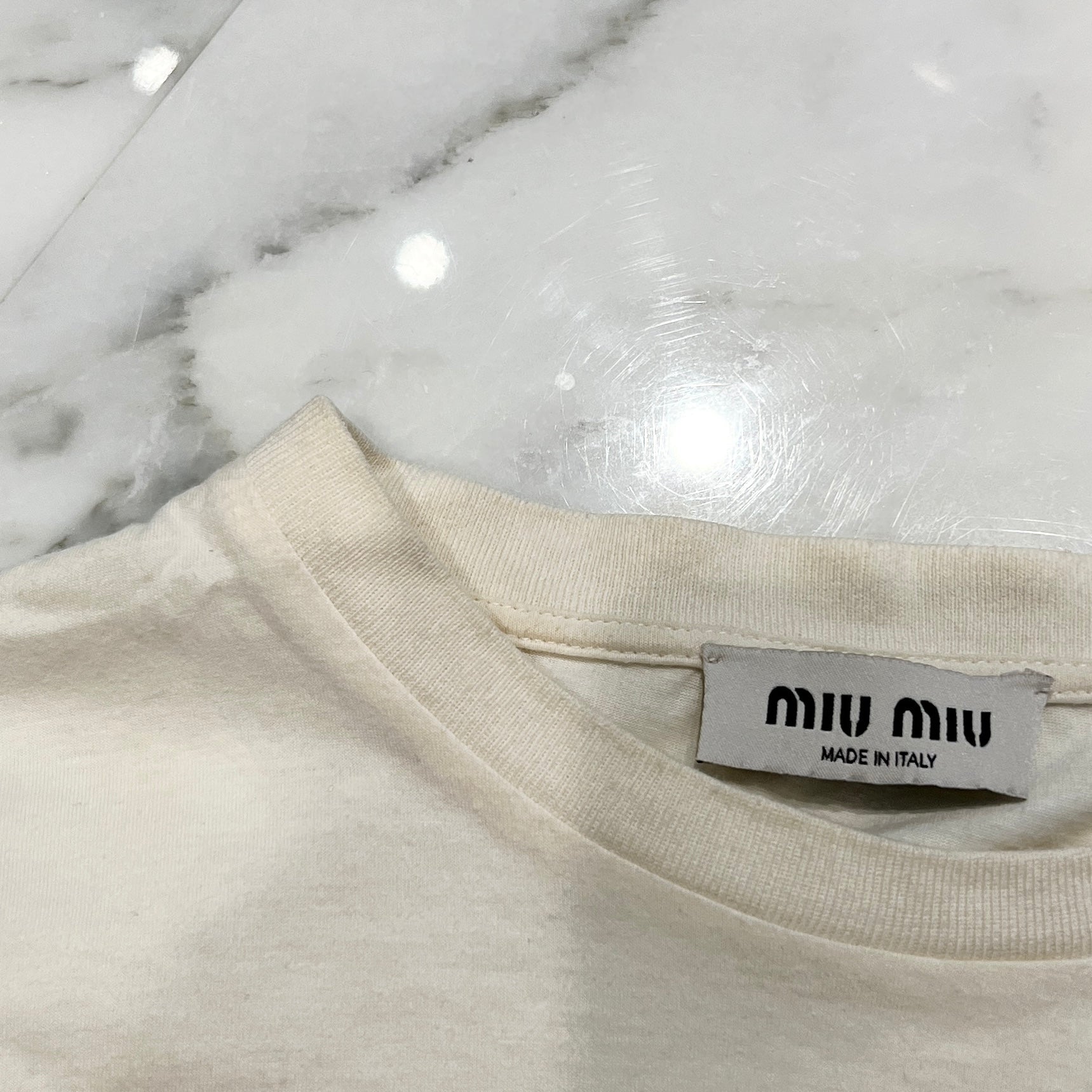 MIU MIU 2024AW Embroidery Cotton Jersey Cropped Tee MJN483 S000 15AX Size M ミュウミュウ エンロゴ刺繍コットンジャージー クロップド Tシャツ サイズM