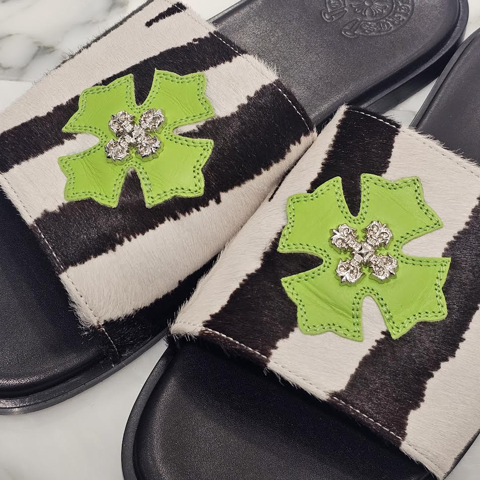 CHROME HEARTS Harako Leather Zebra Filigree CH Cross Sandals Size