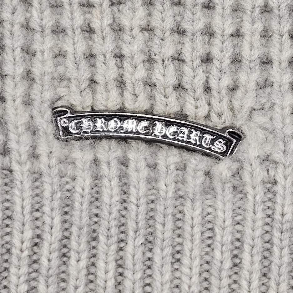 CHROME HEARTS Y NOT Arm Leather Cross Patch Cashmere Knit Sweater Size L クロムハーツ ワイノット 袖レザークロスパッチ カシミヤ ニットセーター サイズL
