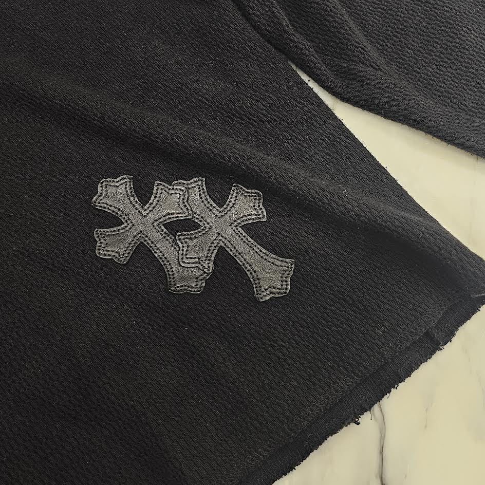 CHROME HEARTS Y NOT Leather Cross Patch Crewneck Thermal Sweat Shirt Size XL クロムハーツ ワイノット レザークロスパッチ クルーネック サーマル スウェットシャツ サイズXL