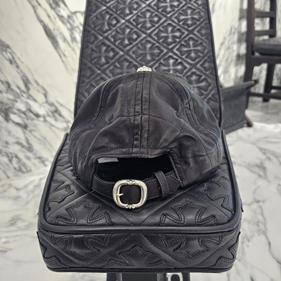 CHROME HEARTS Silver Cross Spider Web Leather Cap Size ONE SIZE（53-60）クロムハーツ シルバークロス スパイダーウェブ レザーキャップ サイズONE SIZE（53-60）