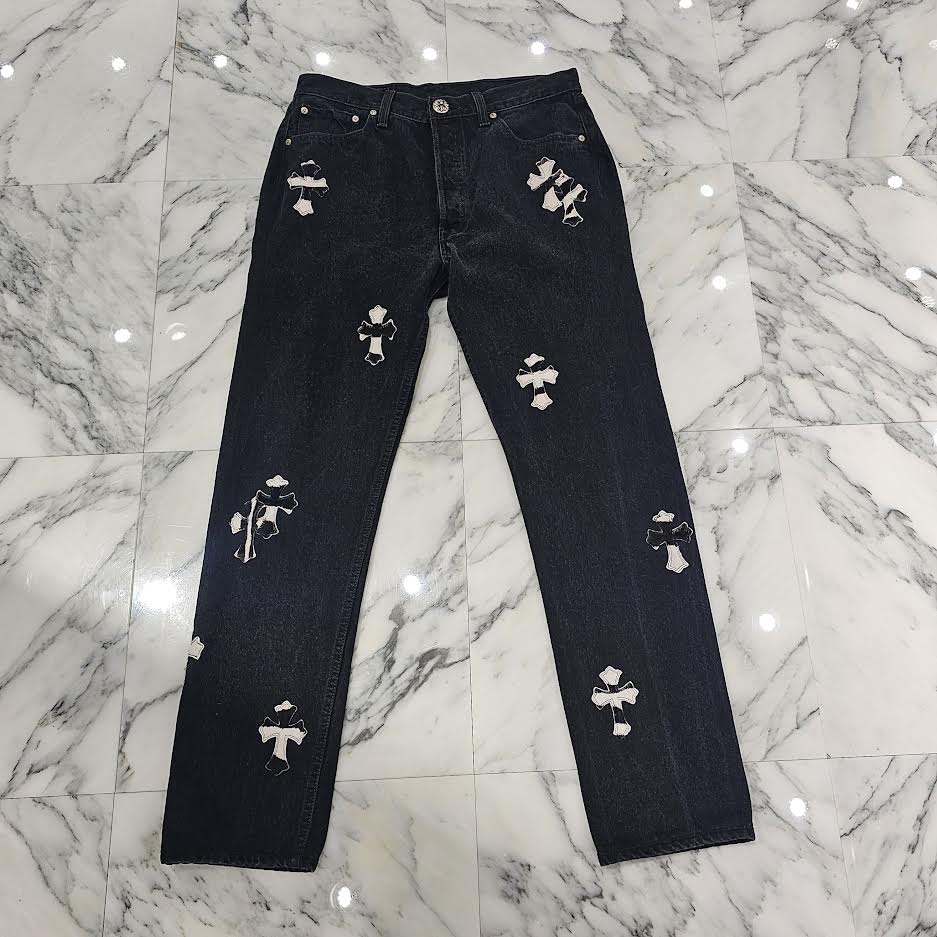 CHROME HEARTS × Levi's 501 VNTG Zebra Harako Leather Cross Patch Denim Pants Size 32 クロムハーツ × リーバイス 501 ヴィンテージ ゼブラ ハラコ レザークロスパッチ デニムパンツ サイズ32