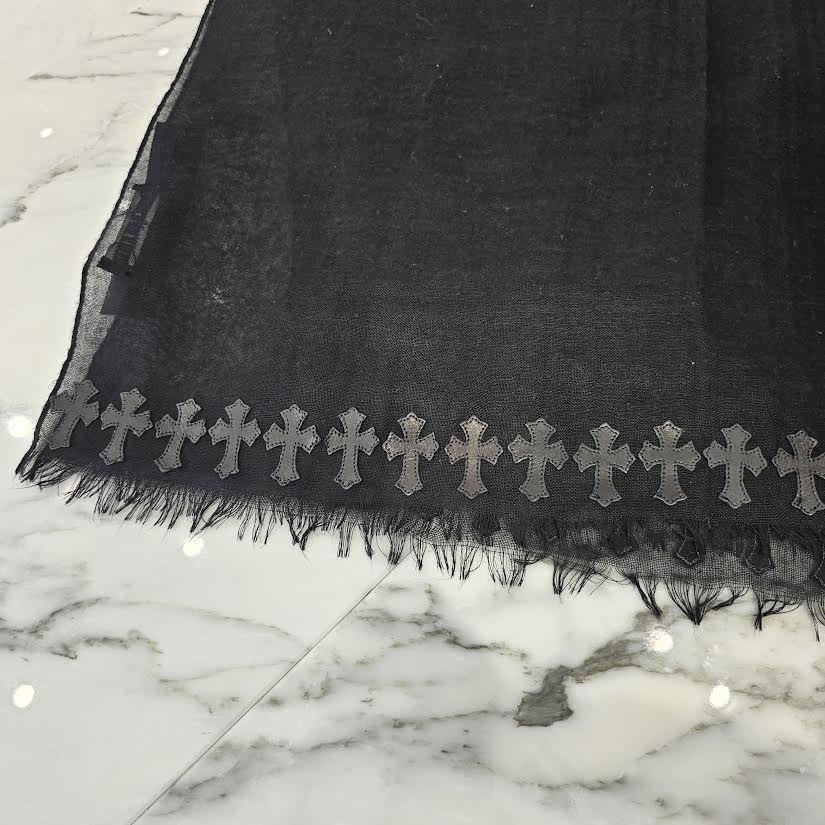 CHROME HEARTS Cemetery Leather Cross Patch Cashmere Stole クロムハーツ セメタリー レザークロスパッチ カシミヤ ストール