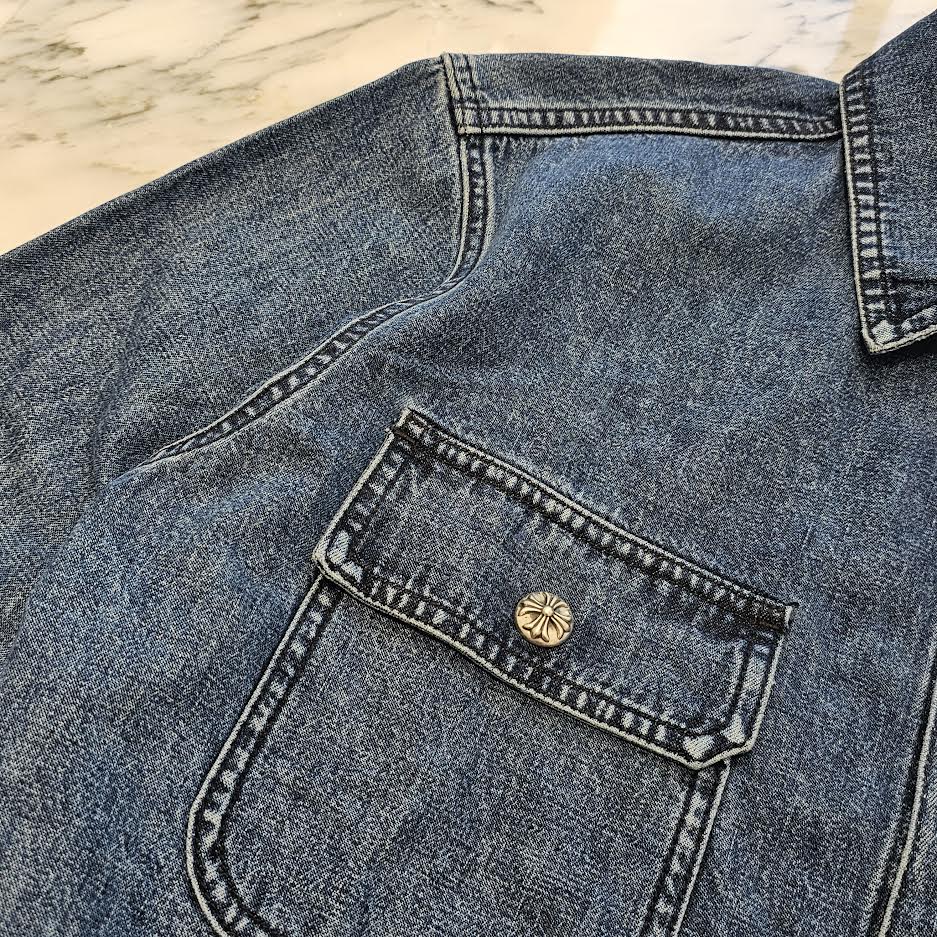 CHROME HEARTS 2025SS Y NOT Leather Cross Patch Denim Shirt Jacket Size M クロムハーツ ワイノット レザークロスパッチ デニムシャツ ジャケット サイズM