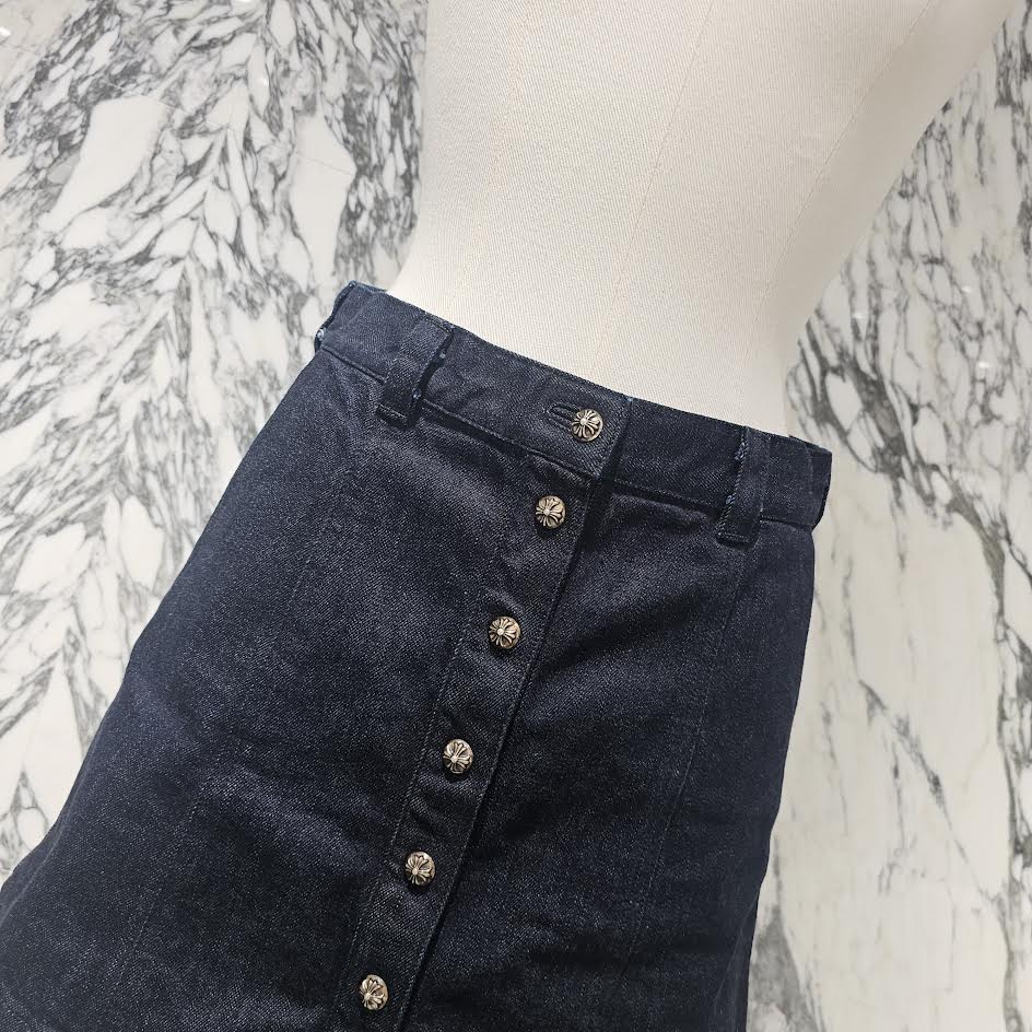 CHROME HEARTS Cross Ball Button Denim Skirt Size S クロムハーツ クロスボールボタン デニムスカート サイズS