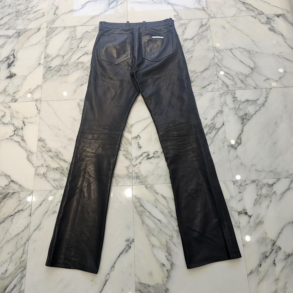 CHROME HEARTS Cross Ball Button Flare Knee Lamb Leather Pants Size 29SR クロムハーツ クロスボールボタン フレアニー ラム レザーパンツ サイズ29SR