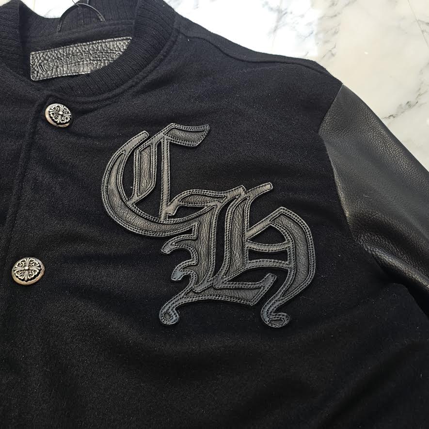 CHROME HEARTS LETTER MAN Cemetery Cross Patch Cashmere Leather Jacket Size XL クロムハーツ レターマン セメタリークロスパッチ カシミヤ レザージャケット サイズXL