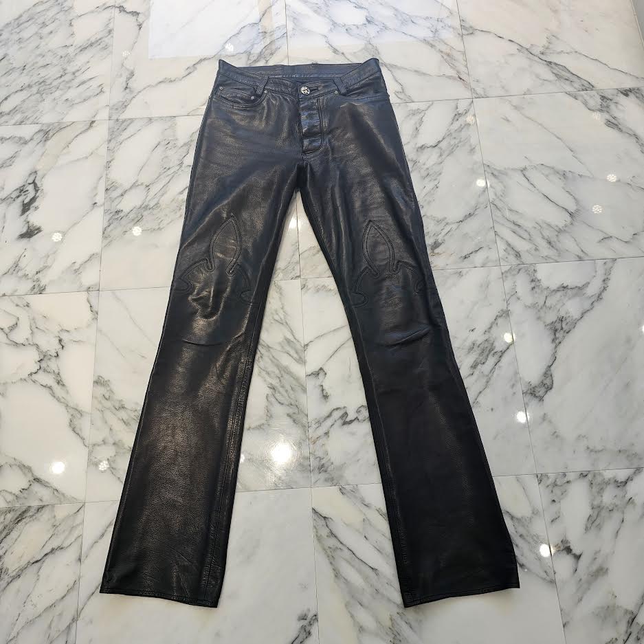 CHROME HEARTS Cross Ball Button Flare Knee Lamb Leather Pants Size 29SR クロムハーツ クロスボールボタン フレアニー ラム レザーパンツ サイズ29SR