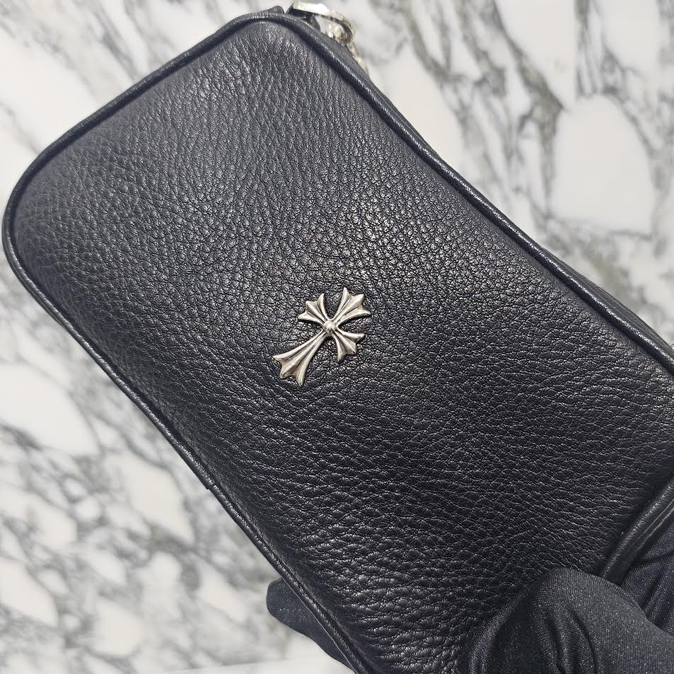CHROME HEARTS THE NIGHT Cross Chain Leather Hand Bag クロムハーツ ザ・ナイト クロス チェーン装飾 レザーハンドバッグ