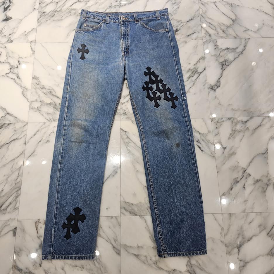 CHROME HEARTS × Levi's 505 VNTG Cross Leather Patch Denim Pants Size 32 クロムハーツ × リーバイス 505 ヴィンテージ クロスレザーパッチ デニムパンツ サイズ32