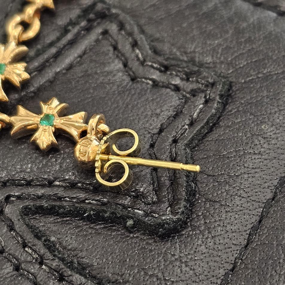 CHROME HEARTS 22K Tiny E CH Plus 3 Drop Emerald Earring クロムハーツ 22K タイニーE CHプラス 3ドロップ イヤリング ピアス