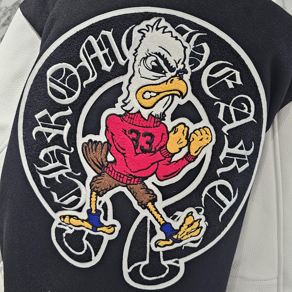 CHROME HEARTS CHICKEN 33 Cross Patch Leather Sleeve Varcity Jacket Size XL クロムハーツ チキンジャケット 33 クロスパッチ レザースリーブ バーシティジャケット サイズXL