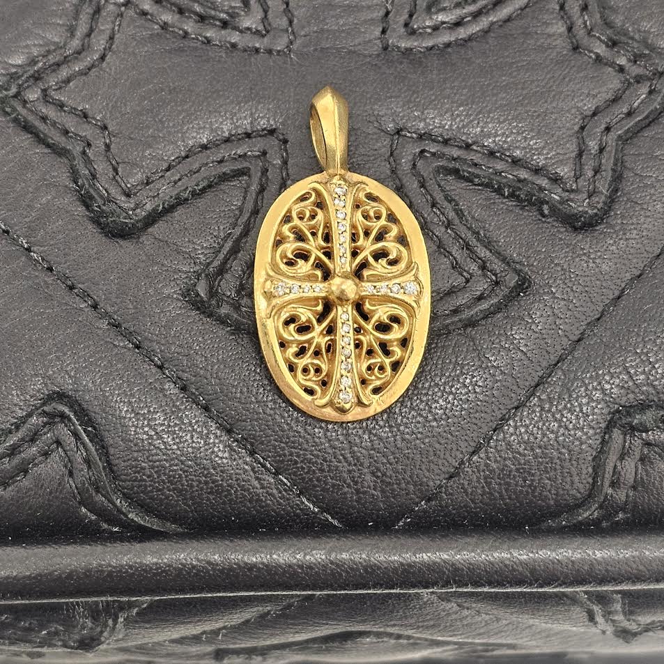 CHROME HEARTS 22K Classic Oval Cross Pendent Top Pave Diamond クロムハーツ 22K クラシック オーバルクロス ペンダントトップ パヴェダイヤモンド