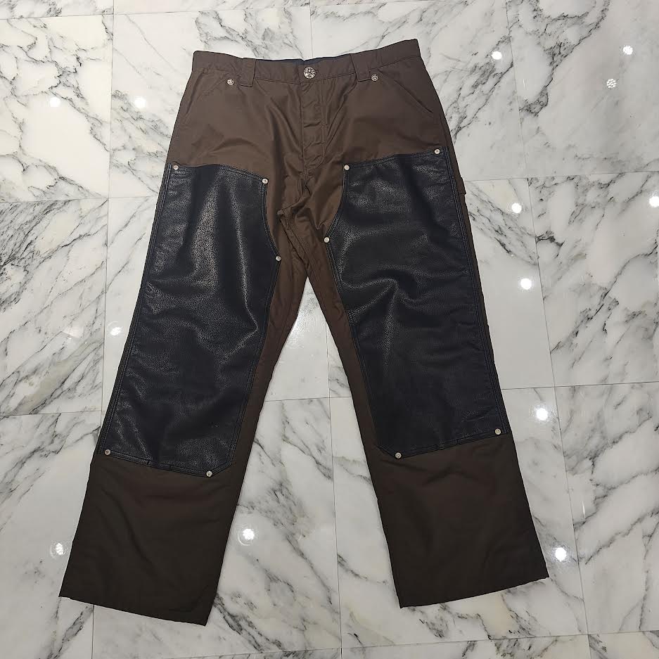 CHROME HEARTS Carpenter Leather Double Knee Nylon Pink Cross Patch Pants Size 36 クロムハーツ カーペンター レザーダブルニー ナイロン ピンク クロスパッチ ロングパンツ サイズ36
