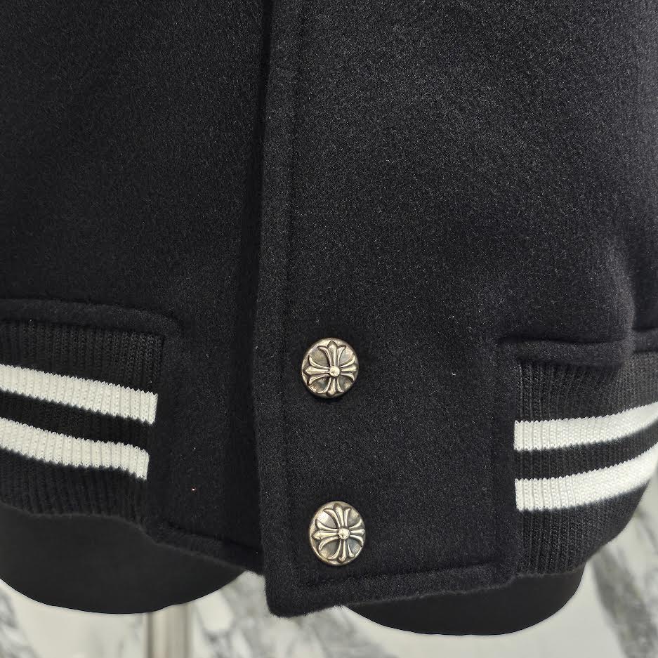 CHROME HEARTS CHICKEN 33 Cross Patch Leather Sleeve Varcity Jacket Size XL クロムハーツ チキンジャケット 33 クロスパッチ レザースリーブ バーシティジャケット サイズXL