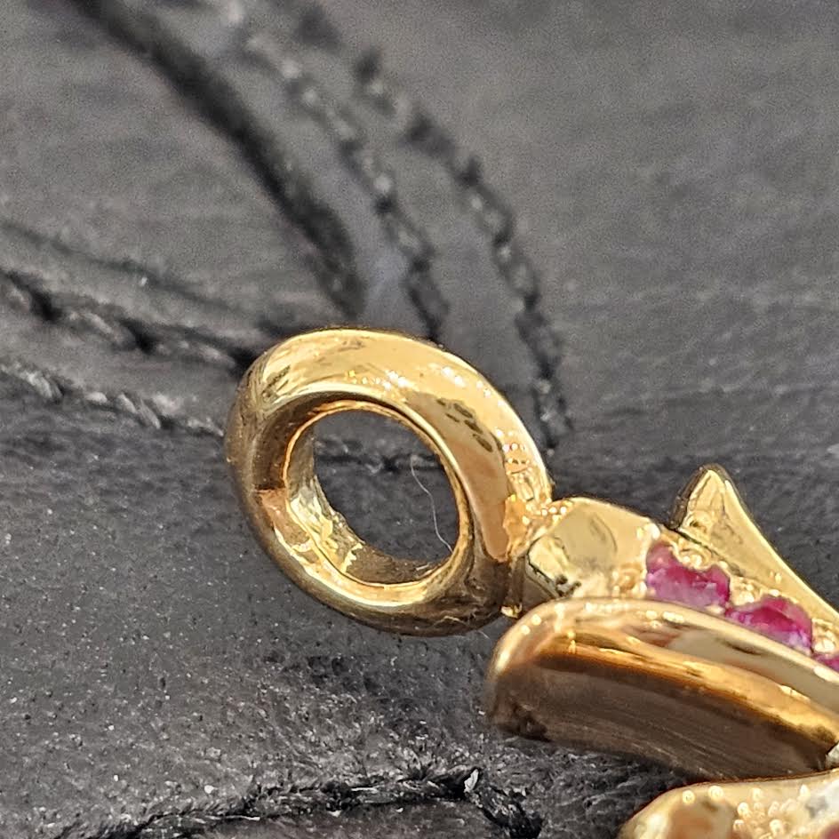 CHROME HEARTS 22K Tiny Fat Cross Pave Pink Sapphire Pendant Top クロムハーツ 22K タイニーファットクロス パヴェ ピンク サファイア ペンダントトップ