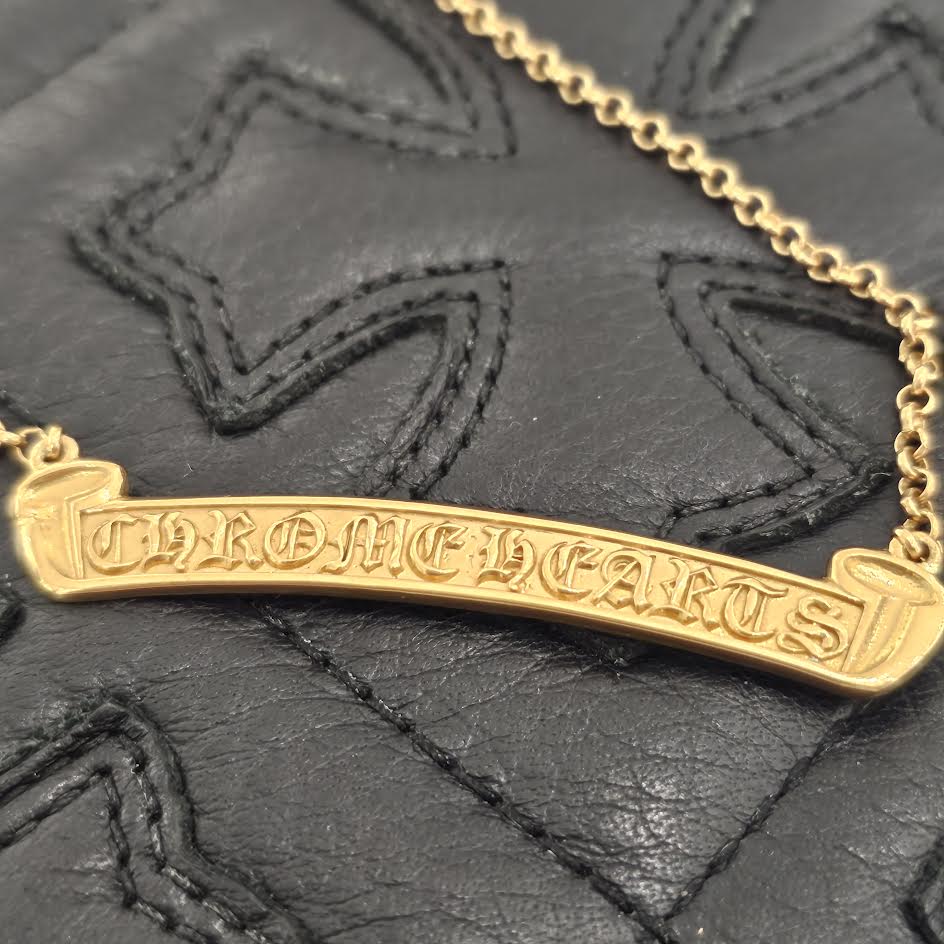 CHROME HEARTS 22K Scroll Label Logo Roll Chain Necklace クロムハーツ 22K スクロールラベルロゴ ロールチェーンネックレス