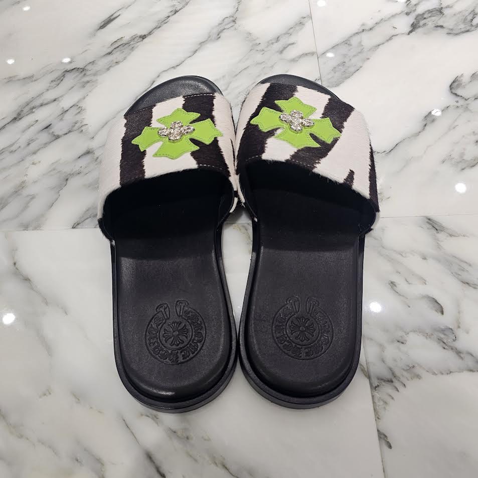 CHROME HEARTS Harako Leather Zebra Filigree CH Cross Sandals Size 42（27.5cm）クロムハーツ ハラコレザー ゼブラ フィリグリーCHクロス サンダル サイズ42（27.5cm）