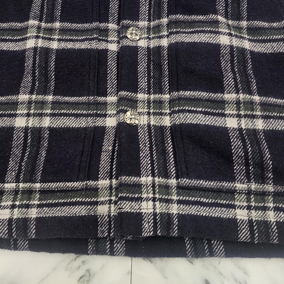 CHROME HEARTS Y NOT Fleece Boa Check Shirt Jacket Size M クロムハーツ ワイノット フリース 裏地ボア チェックシャツ ジャケット サイズM
