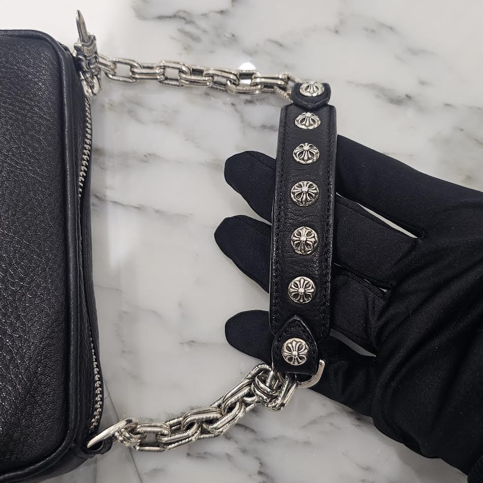 CHROME HEARTS THE NIGHT Cross Chain Leather Hand Bag クロムハーツ ザ・ナイト クロス チェーン装飾 レザーハンドバッグ
