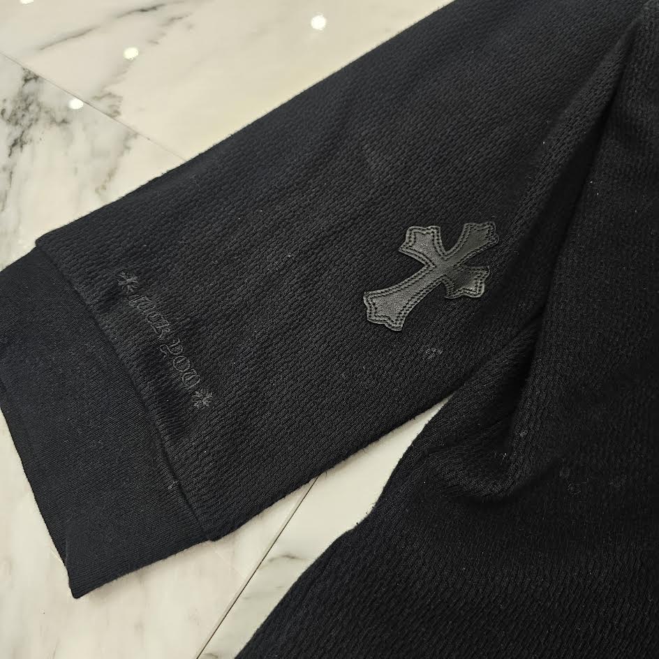 CHROME HEARTS Y NOT Leather Cross Patch Crewneck Thermal Sweat Shirt Size XL クロムハーツ ワイノット レザークロスパッチ クルーネック サーマル スウェットシャツ サイズXL