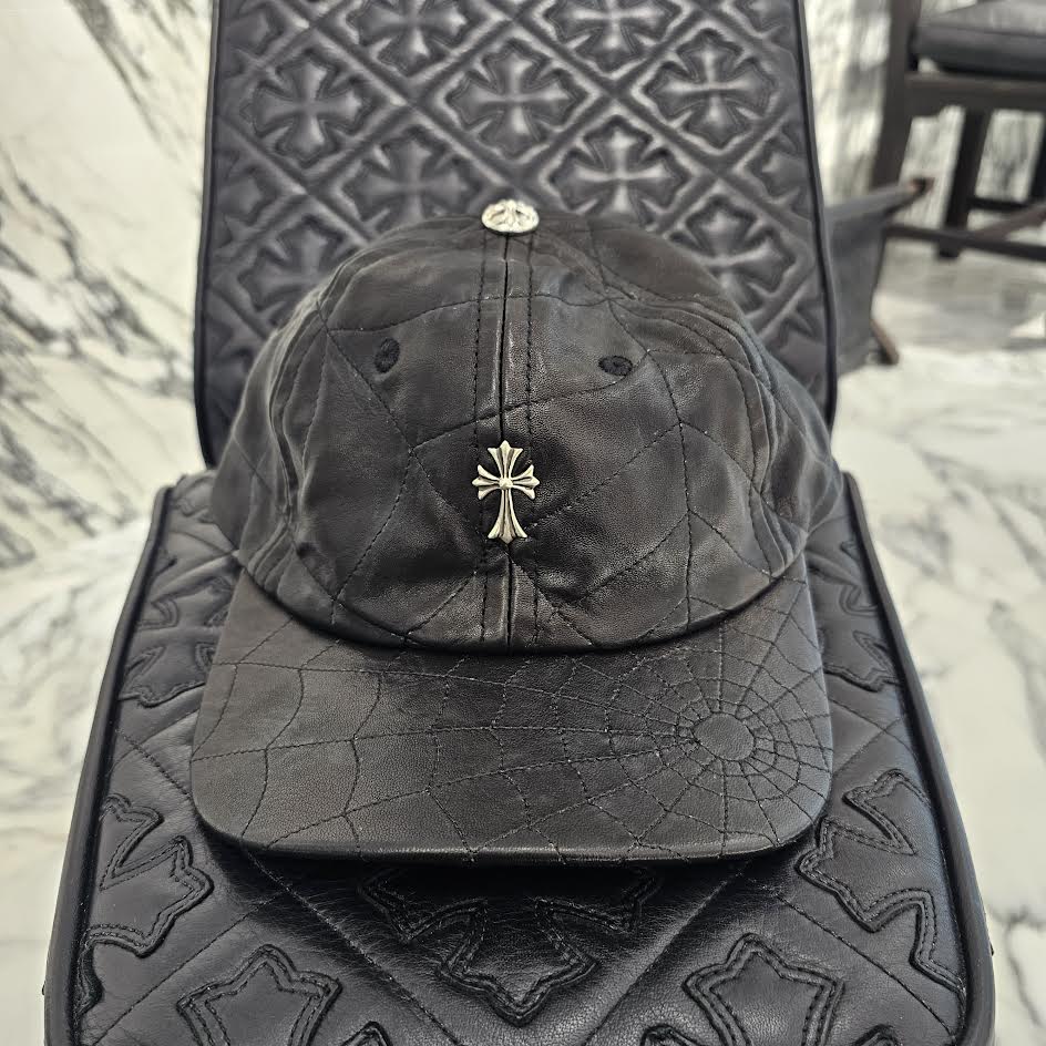 CHROME HEARTS Silver Cross Spider Web Leather Cap Size ONE SIZE（53-60）クロムハーツ シルバークロス スパイダーウェブ レザーキャップ サイズONE SIZE（53-60）