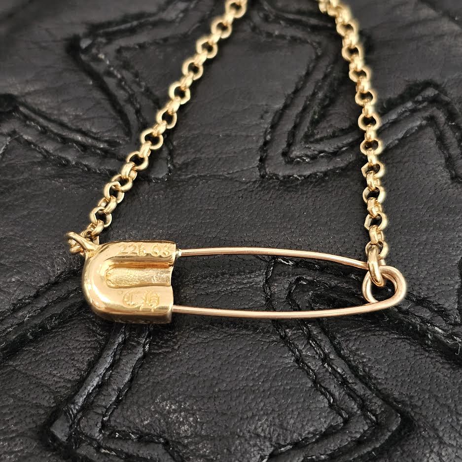 CHROME HEARTS 22K Safety Pin Roll Chain Necklace Size 18 Inch クロムハーツ 22K セーフティピン ロールチェーン ネックレス 18インチ
