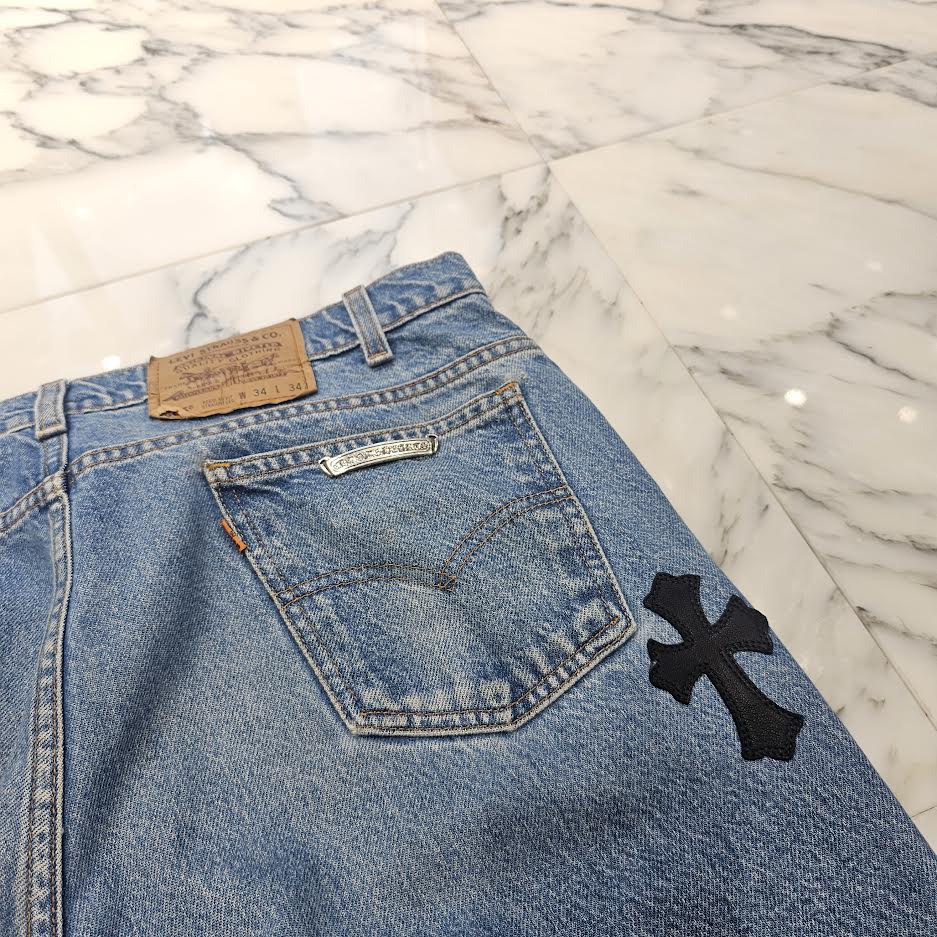 CHROME HEARTS × Levi's 505 VNTG Cross Leather Patch Denim Pants Size 32 クロムハーツ × リーバイス 505 ヴィンテージ クロスレザーパッチ デニムパンツ サイズ32