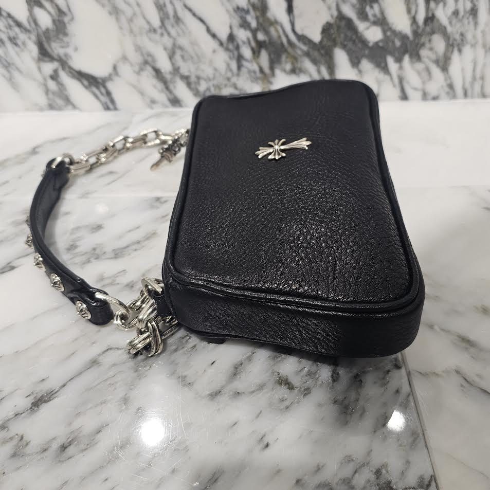 CHROME HEARTS THE NIGHT Cross Chain Leather Hand Bag クロムハーツ ザ・ナイト クロス チェーン装飾 レザーハンドバッグ