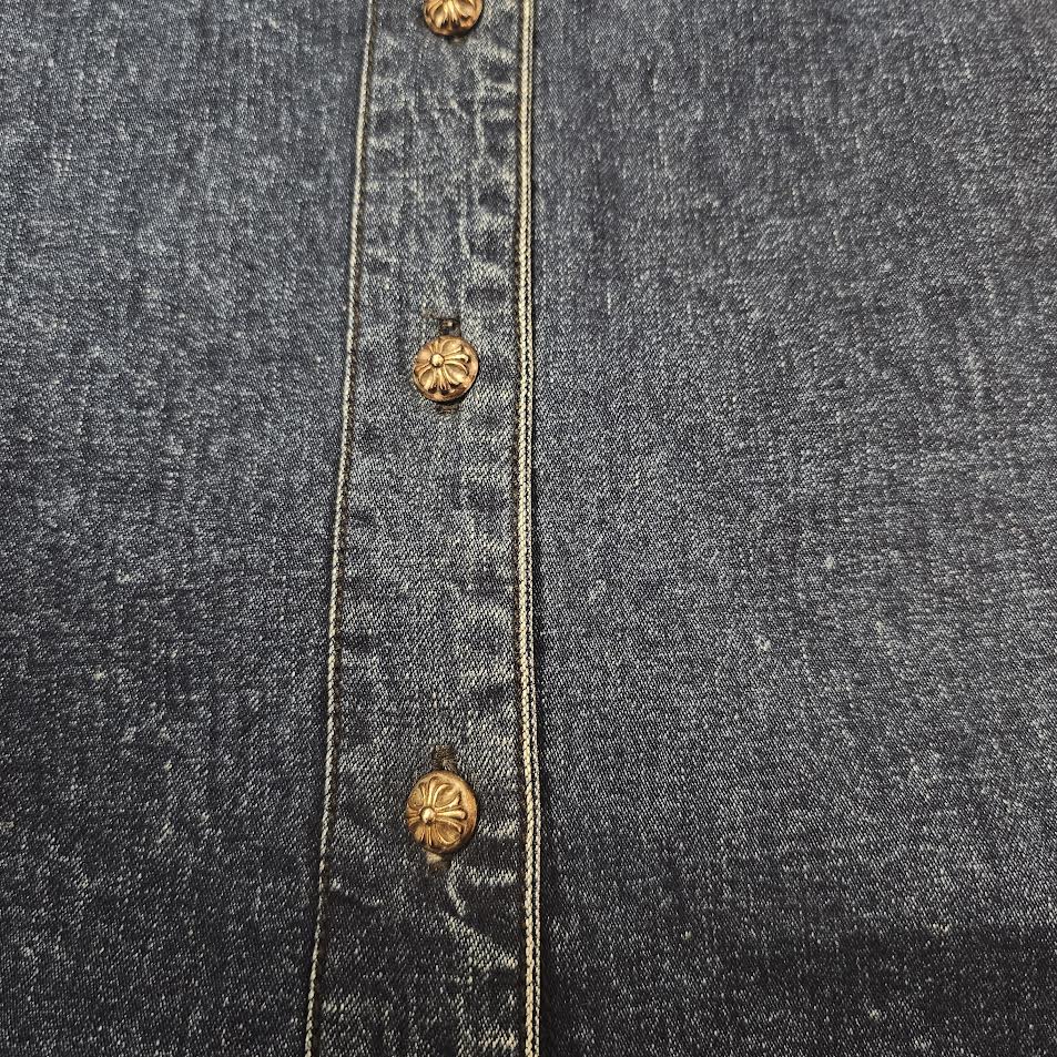 CHROME HEARTS Y NOT Loose Ends Leather Cross Patch Denim Shirt Size M クロムハーツ ワイノット ルーズエンド レザークロスパッチ デニムシャツ サイズM