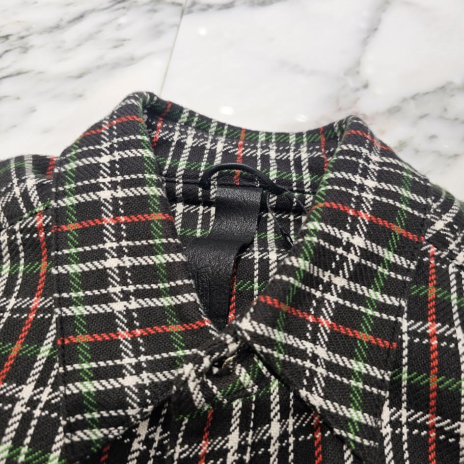 CHROME HEARTS Y NOT Cross Ball Button Cross Leather Patch Check Shirt Size S クロムハーツ ワイノット クロスボールボタン クロスレザーパッチ チェックシャツ サイズS