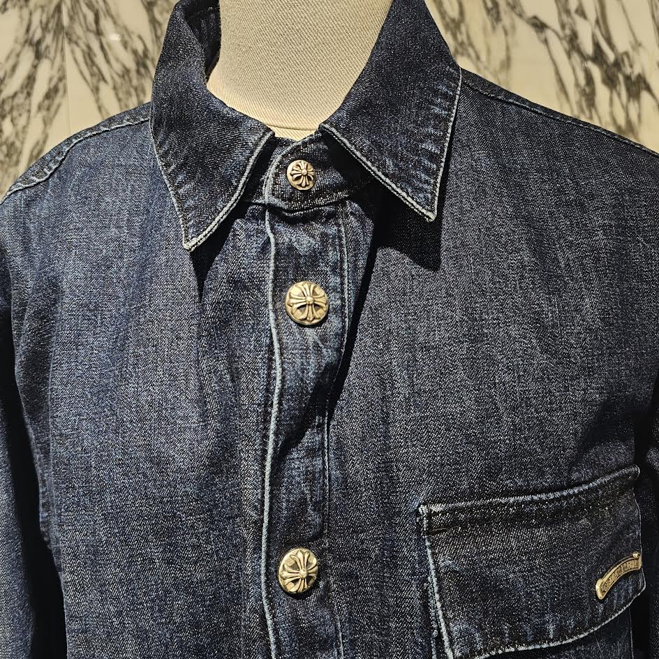 クロムハーツ ウォーキン ウォッシュ デニムジャケット サイズL 新品 国内 CHROME HEARTS WORK'N SHIRT GARAGE WASH DENIM JACKET Size S クロム