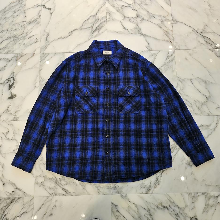 CELINE 2022AW Check Flannel Wool Shirt 2C574994R Size 42 セリーヌ チェック フランネル ウール 長袖シャツ サイズ42