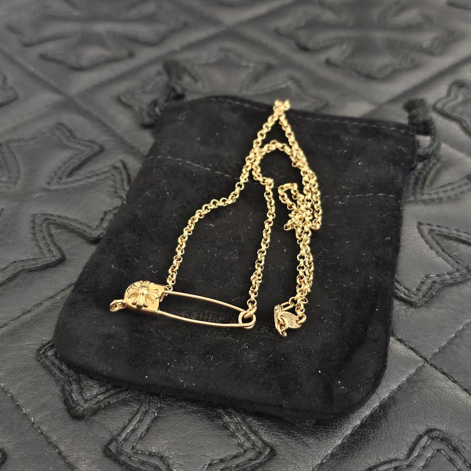 CHROME HEARTS 22K Safety Pin Roll Chain Necklace Size 18 Inch クロムハーツ 22K セーフティピン ロールチェーン ネックレス 18インチ