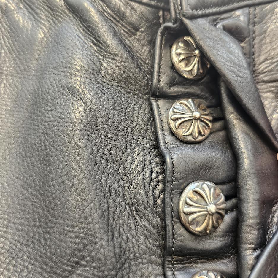 CHROME HEARTS Cross Ball Button Flare Knee Lamb Leather Pants Size 29SR クロムハーツ クロスボールボタン フレアニー ラム レザーパンツ サイズ29SR