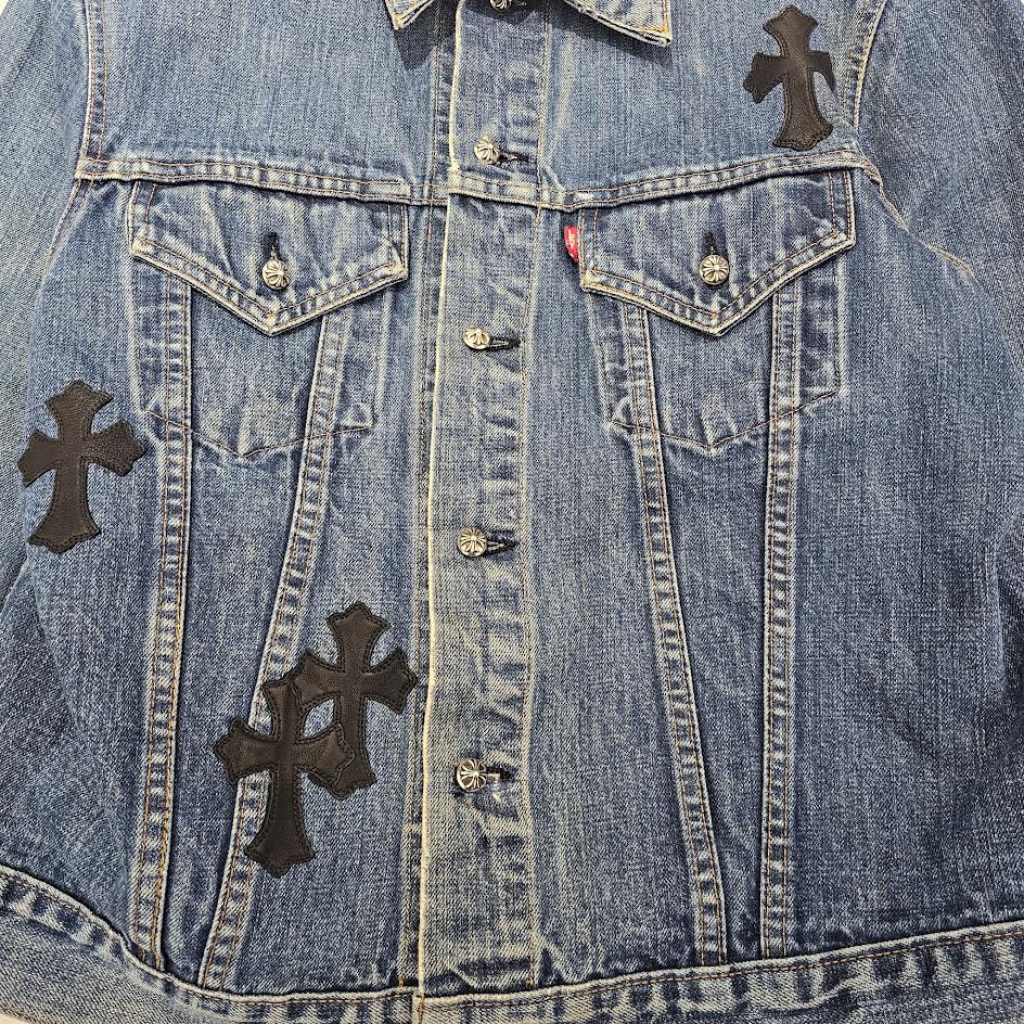CHROME HEARTS × Levi's VNTG Leather Cross Patch Denim Jacket Size M クロムハーツ × リーバイス ヴィンテージ レザークロスパッチ デニムジャケット サイズM