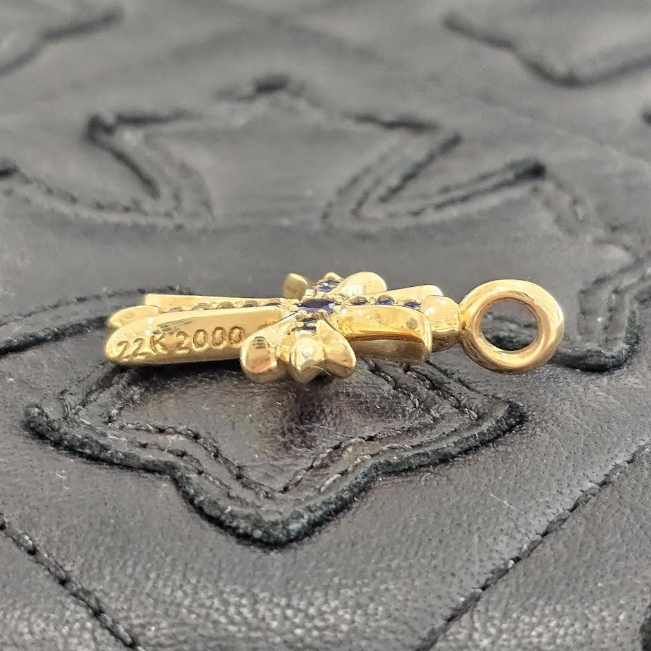 CHROME HEARTS 22K Tiny Fat Cross Pave Sapphire Pendant Top クロムハーツ 22K タイニーファットクロス パヴェ サファイア ペンダントトップ