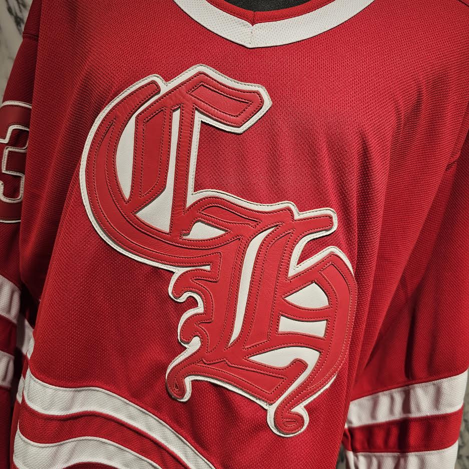 CHROME HEARTS × MATTY BOY Leather Chomper Patch Hockey Jersey Long Sleeve Tee Size M クロムハーツ×マティボーイ レザーチョンパーパッチ ホッケージャージー ロングスリーブTシャツ サイズＭ